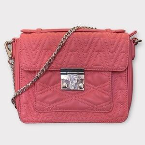 Versace Jeans Pink Leather Shoulder Bag Quilted Front Silver Locking Clasp Purse